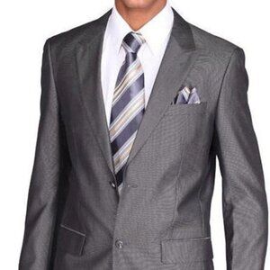 Mens 2 Button Peak Lapel Shiny Sharkskin Suit in Black